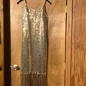 Nanette Lepore gold sequin fringe dress